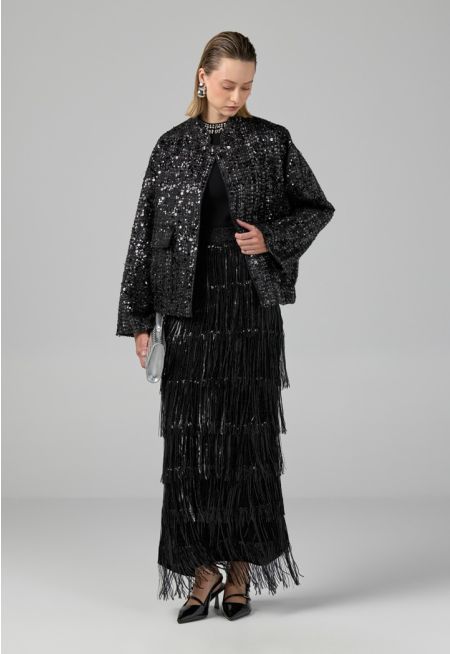 Knitted Sequins Fringe Skirt