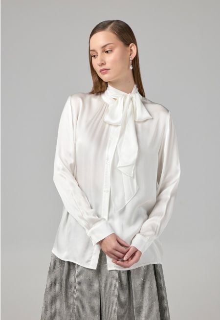 Solid Shirt With Attached Scarf