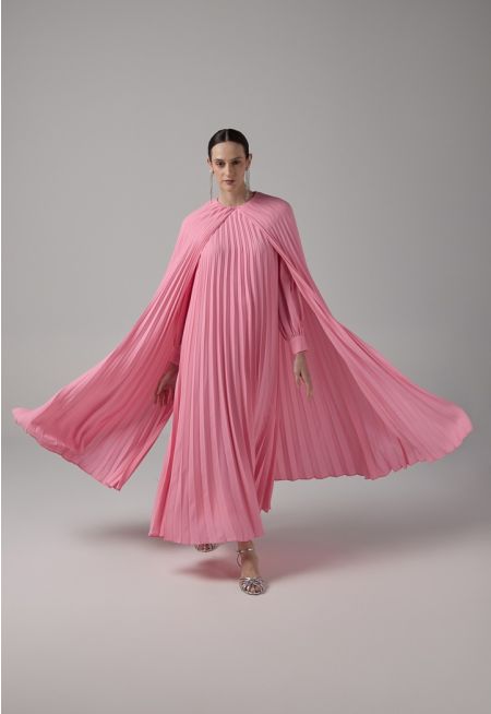 Pleated Cape Details Maxi Dress 