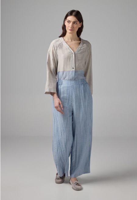 Elasticated Waist Straight Wide Cut Trousers