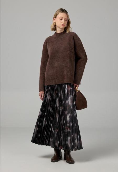 Printed Pleated Flared Skirt