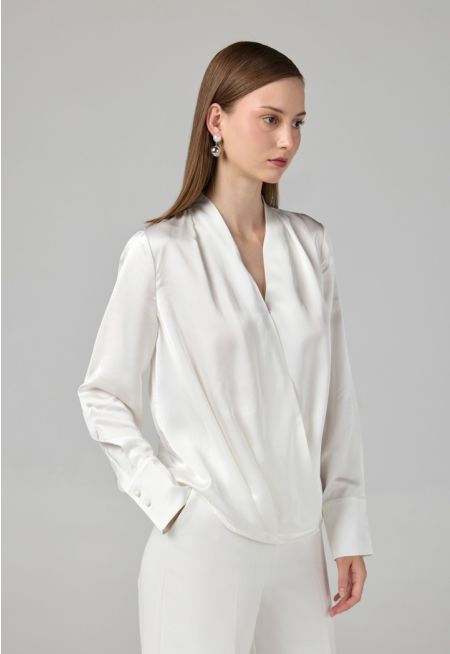 Long Sleeves Satin Bodysuit Top