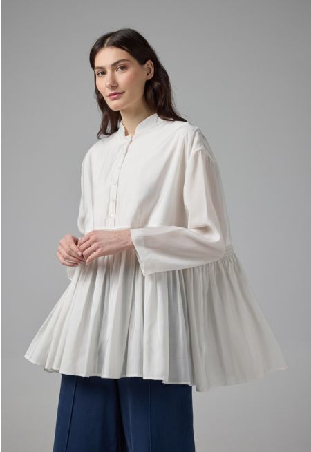 Solid Pleated Hem Blouse
