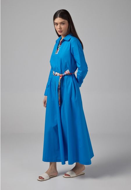 Solid Dress With Printed Belt