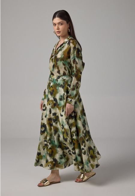 Flared Printed Maxi Skirt