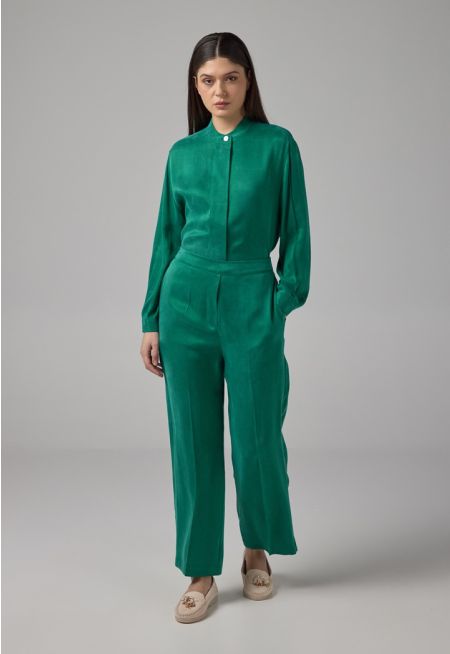 Solid Elasticated Waist Trousers