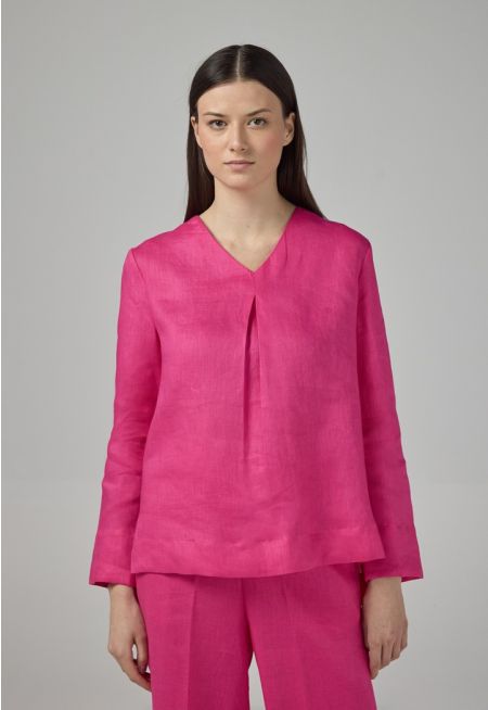 V- Neck Linen Basic Blouse