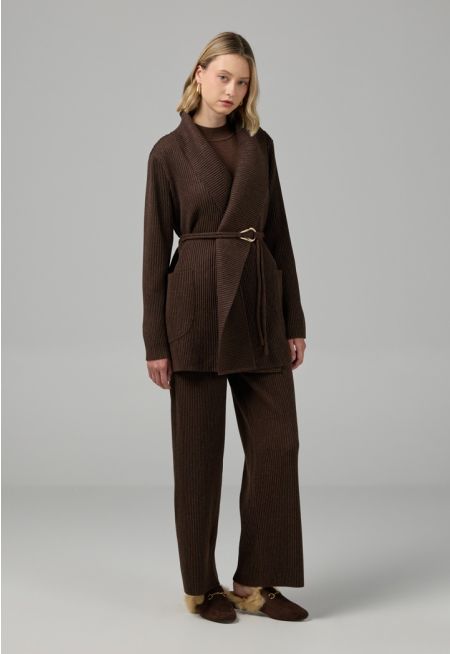 Solid Ribbed Knitted Trousers