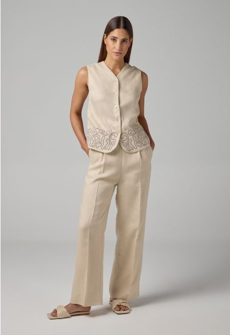 Straight Wide Cut Leg Basic Trousers