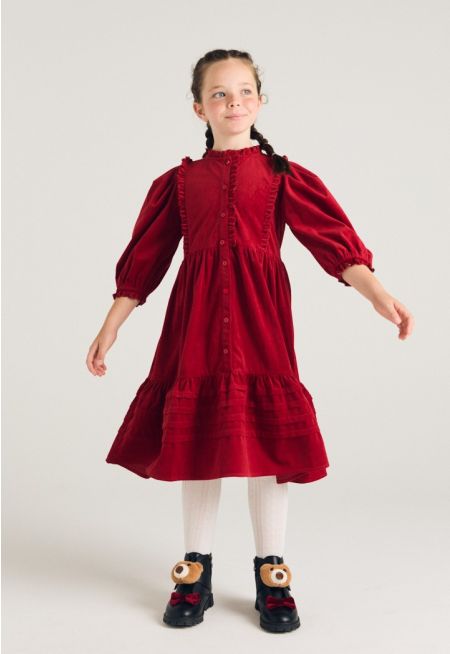 Embroidered Velvet Dress