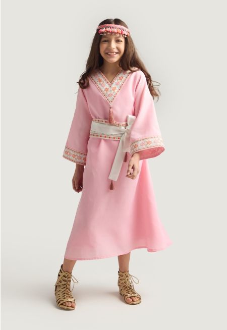 Metallic Embroidered Belted Kaftan