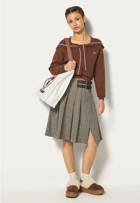 Plaid Front Slit Skirt