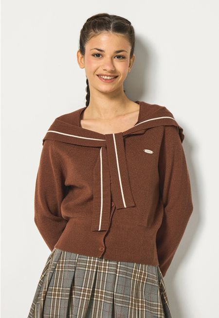 Tie Shoulders Contrast Cardigan