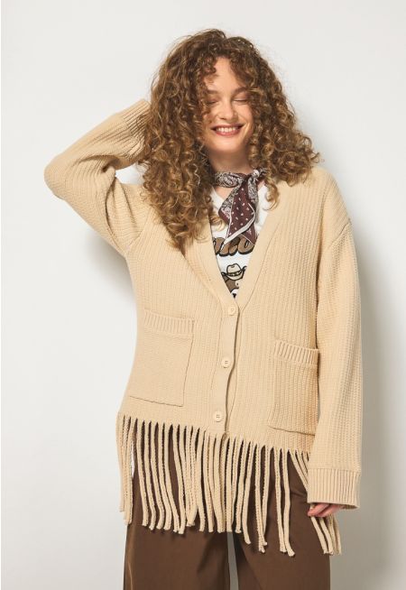 Fringed Hems Knitted Cardigan