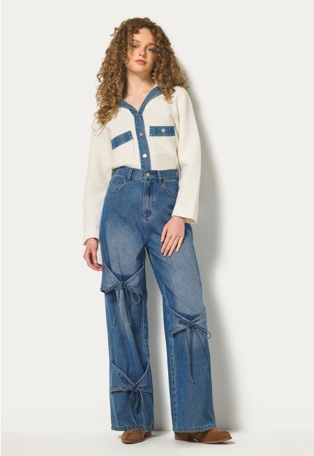 Ribbon Detailed Wide leg Jeans