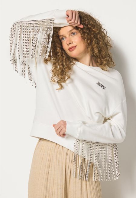 Studded Back Tassels Sweatshirt
