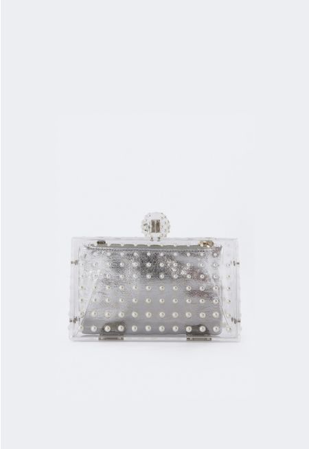 Transparent Crystal Embellished Clutch