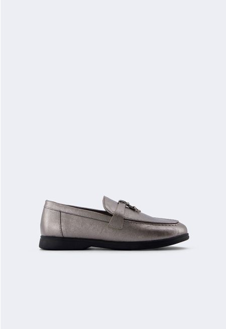 Metallic PU Leather Loafers