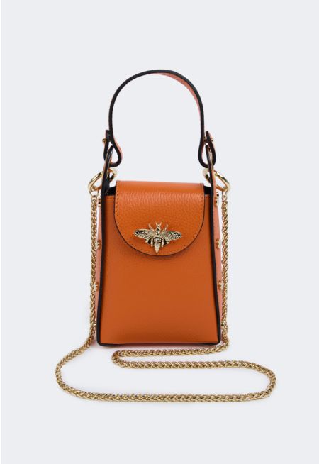 Butterfly Embellished Genuine Leather Crossbody Bag