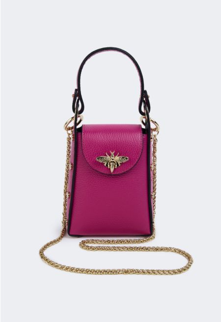 Butterfly Embellished Genuine Leather Crossbody Bag