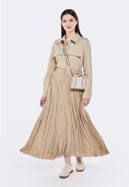 Crinkled Pleated Maxi Skirt