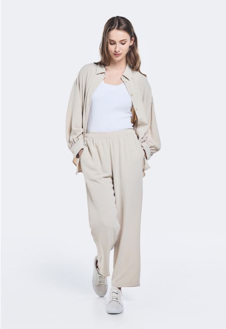 Peg Leg Crinkled Trousers