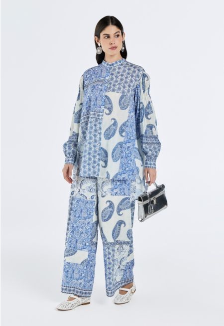 Paisley Print High Waist Trousers