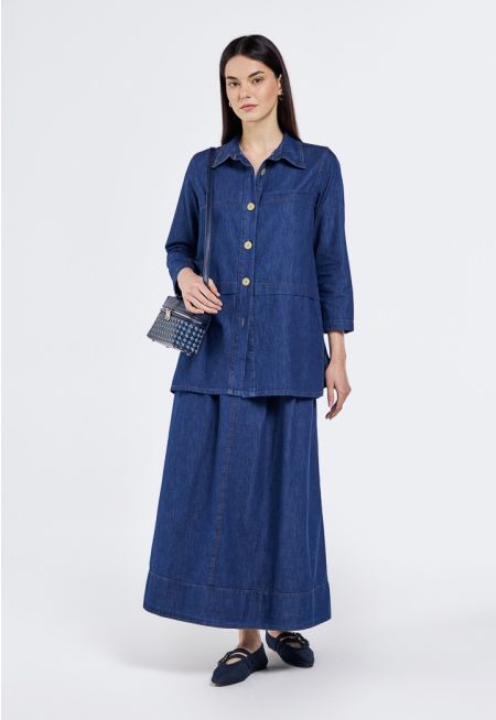 Multi-Pocket Denim Skirt