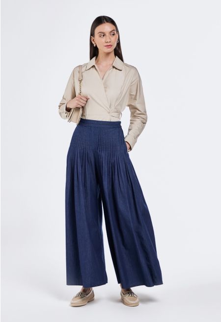 Pleated Waist Palazzo Trousers