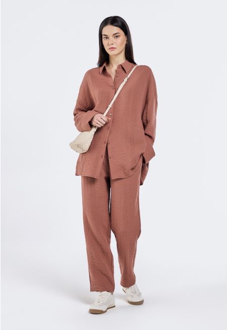 Elastic Waist Crinkled Trousers