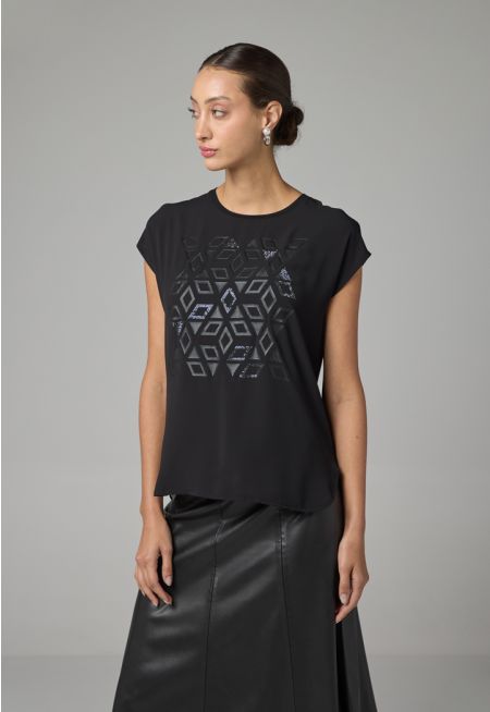 Front Motif Cap Sleeve T-Shirt