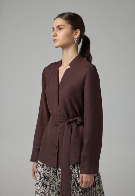 Long Sleeve Basic Belted Kimono