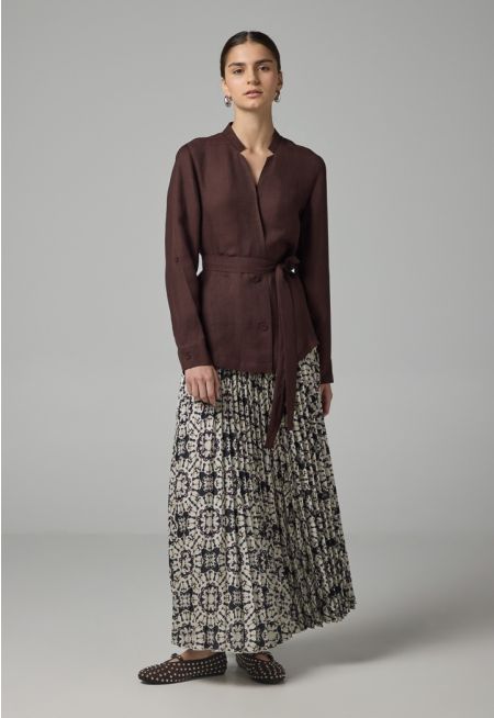 Printed Pleated Elastic Waistband Skirt