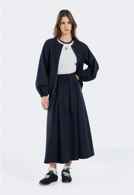 Pleated Skirt With Tie Belt