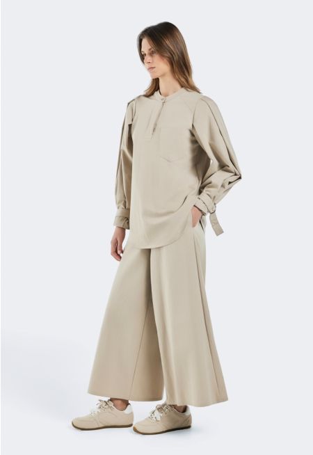 Solid Elastic Waist Trousers