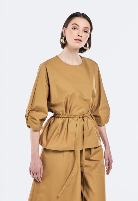 Belted Kimono Sleeve Blouse