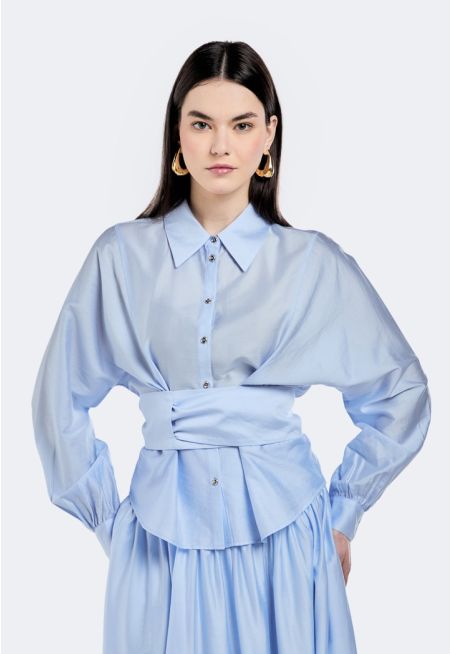 Crinkled Tie Belt Shirt