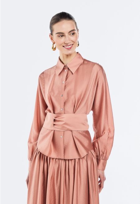 Crinkled Tie Belt Shirt