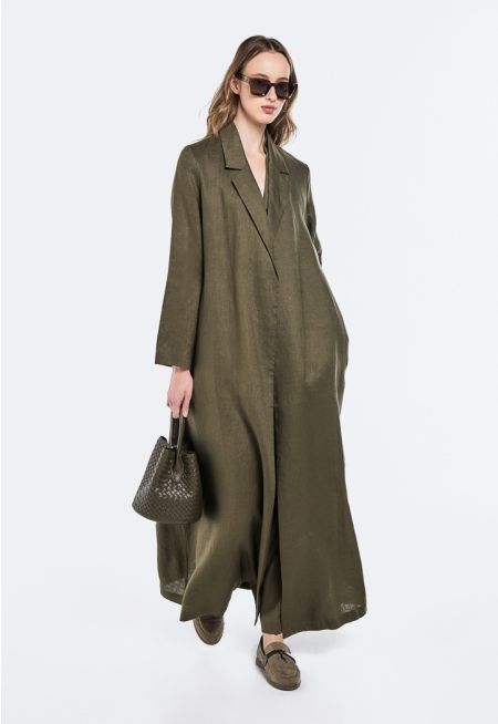 Solid Notched Collar Abaya