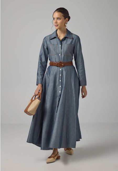 Single Tone Flared Maxi Skirt