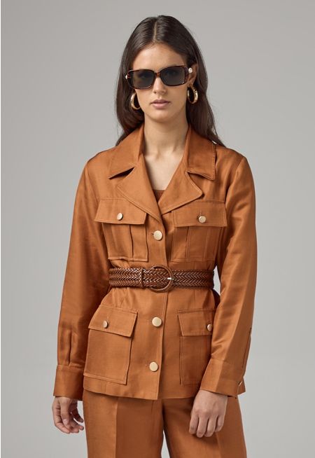 Multi Front Flap Pocket Solid Jacket 