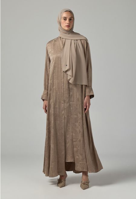 Long Sleeves Belted Abaya With Hijab (2PCS)