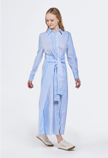 Striped Tie Wrap Waist Dress