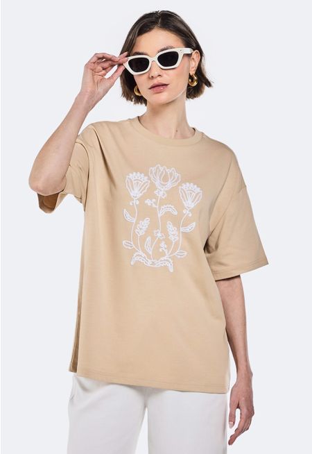 Drop Shoulder Embroidered T-Shirt
