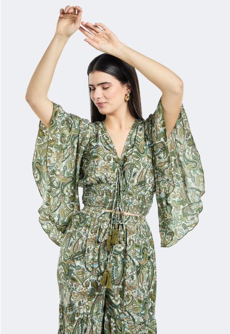 Butterfly Sleeves Smocked Cropped Top