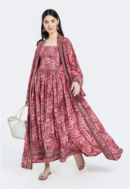 Paisley Print Belted Abaya