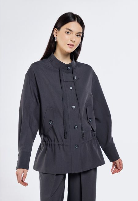 Solid Drawstring Jacket