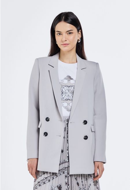 Solid Double Breasted Blazer