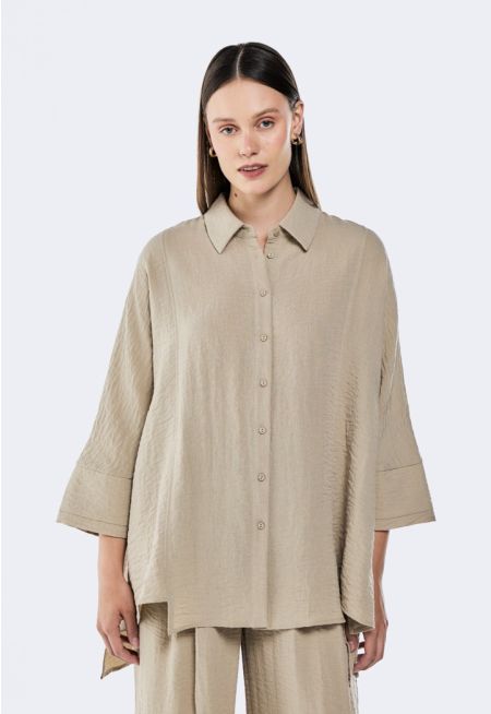 Asymmetrical Hem Crinkled Shirt