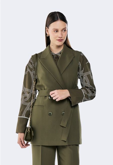 Notched Collar Belted Gilet